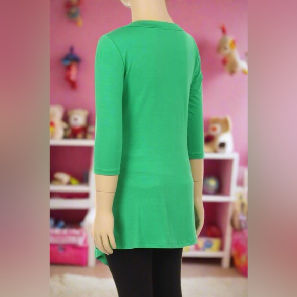 S/M/L/XL NEW Girls Solid Green Dress, Asymmetric Hem, Long Top, Christmas Dress - Picture 7 of 8